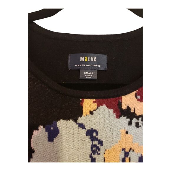 Anthropologie Maeve Scenic Min Sweater Dress Black Lavender Red Tan Motif Small - Picture 5 of 11